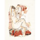 REDLINGER, Alma: Sitzender weiblicher Akt.Collage, Stiftsignatur, Ansicht 32 x 21 cm, verglast und
