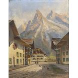 ABSMAIER, Franz: "Mittenwald mit Blick zum Karwendelgebirge".Öl/Malkarton, rechts unten signiert mit