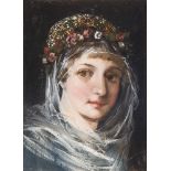 Bildnismaler Ende 19. Jahrhundert:"Mädchen-Porträt".Anmutige Darstellung der brünetten kleinen