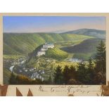 Ansicht von Schwarzburg mit Schloss.Kolorierte Lithografie, Blatt 11 x 16,6 cm, verglast und gerahmt
