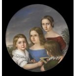 ROUX, Johann: Biedermeier Familienbildnis.Pastell, mittig unten signiert/datiert: 1841.