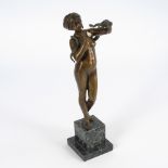 WIND, Josef zugeschrieben: Schlangenbändigerin.Bronze 2-farbig patiniert, Elfenbein-Flöte,