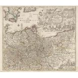 Landkarte des Herzogtums Pommern - Matthäus Seutter.Grenzkolorierter Kupferstich, Platte 49,5 x 58