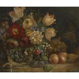 Anonym: Blumenstillleben um 1800.Öl/Leinwand, unsigniert. 58 x 69 cm, teils goldstuckierter Rahmen