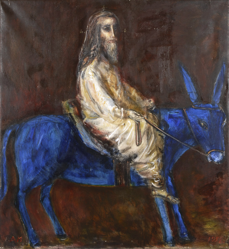 MEDVEDEV, Andrei: Selbstporträt als Christus auf dem Esel.Öl/Leinwand, links unten monogrammiert, - Image 2 of 3