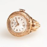 Dekorative Ringuhr "XED".14 kt Roségold, Swiss made, ø 18 mm/Rg 56, Werk läuft, Total: 12,4 g.Rundes