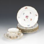 5 Dessertteller und Kaffeetasse, MEISSEN.Knaufschwerter, ab 1850-1918, 1. Wahl und Schwertermarke,