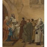 Historiengemälde mit Ritter und Edelmännern.Öl/Leinwand, unsigniert, 2. Hälfte 19. Jh. 56 x 50 cm,