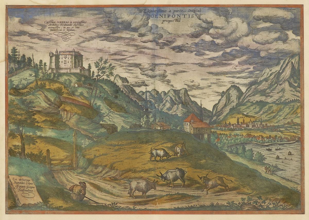 2 Ansichten der Innsbrucker Umgebung - Georg Braun / Frans Hogenberg.Altkolorierte Kupferstiche, - Image 3 of 3