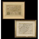 2 Landkarten von Sachsen.Grenzkolorierter Kupferstich, Platte 17,5 x 21 cm, verglast und gerahmt