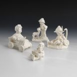 4 weiße HUMMEL-Figuren: Junge in Seifenkiste, Junge mit Lämmchen, Wandersjungemit Mandoline, kleiner
