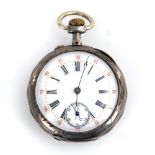 Silberne Taschenuhr.Um 1890. Silber geprüft, undeutlich gepunzt, Gehäusenr. 490467.