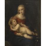 Anonym: Maria mit Kind.Öl/Leinwand, unsigniert, 19. Jh. 33 x 26 cm, Biedermeier-Goldstuckrahmen 52