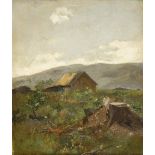 FINK, August: Baumstumpf vor Bauernhütte.Öl/Leinwand, rechts unten signiert, verso bezeichnet. 35