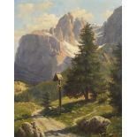 WALTHER, Max: Alpenlandschaft mit Marterl.Öl/Leinwand, links unten signiert. 76 x 61 cm,