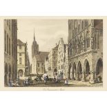 Ansicht des Prinzipalmarktes in Münster.Kolorierte Lithografie, Platte 25,5 x 36 cm, verglast und
