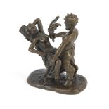 Wiener Bronze(?): Faun und Nymphe.Patiniert, "ManGreb" bezeichnet mit Vasenmarke "BA" (Bergmann?). H