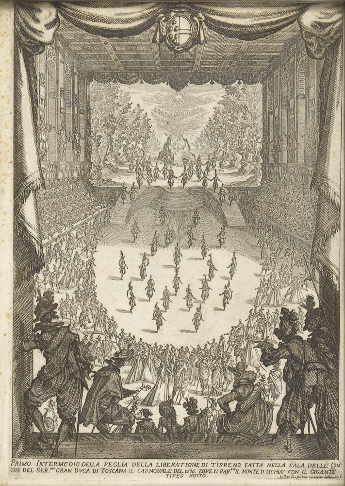 Ansicht eines Barocktheaters - Jacques Callot.Kupferstich, Platte 28 x 20 cm, verglast und gerahmt