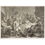 HOGARTH, William: "A Midnight Modern Conversation".Kupferstich, Platte 35 x 47 cm, verglast und