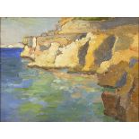 VIDAL, Gustave: Sonnige Steilküste.Öl/Malkarton, unsigniert, verso bezeichnet. 16 x 22 cm,