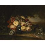 MOREAU, J.: Blumenstück.Öl/Leinwand, rechts unten signiert/datiert: 1884. 56 x 70 cm, Goldrahmen