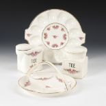 4 Keramiken mit "Röschenmuster", MAX ROESLER.Stempelmarken, 1920er. Steingut, weiß mit farbigem