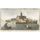 Ansicht der Insel Sant'Elena in der Lagune von Venedig.Kolorierter Kupferstich, Platte 7,5 x 12,5