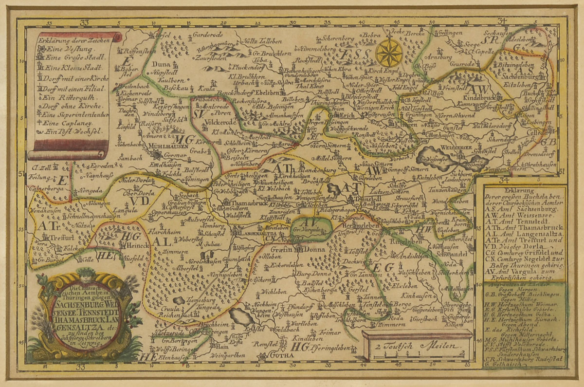 2 Landkarten von Sachsen.Grenzkolorierter Kupferstich, Platte 17,5 x 21 cm, verglast und gerahmt - Image 3 of 3