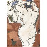 REDLINGER, Alma: Stehender weiblicher Akt.Collage, Stiftsignatur, Ansicht 29 x 21 cm, verglast und