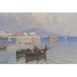 NONETTI, A.: Ansicht Neapel mit Vesuv.Öl/Leinwand/Karton, links unten signiert. 40 x 61 cm, beige-