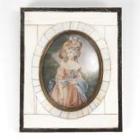Miniatur: Damenbildnis.Um 1900. Kaum bemalter Vordruck undeutlich bezeichnet. 8 x 6 cm, verglast