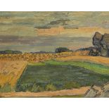 ANDRAE, Elisabeth: Erntelandschaft.Öl/Leinwand/Karton, links unten signiert. 36 x 45 cm, beige