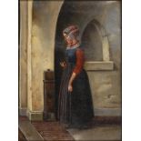 Niederländischer Maler: Junge Frau in der Kirche.Öl/Leinwand, unsigniert, 2. Hälfte 19. Jh. 40 x