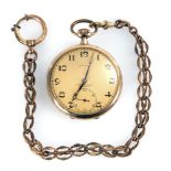 Goldene Taschenuhr mit Uhrenkette, MOVADO.Um 1930. 9 kt gepunzt, Firmenmarke, Gehäusenr. 881351