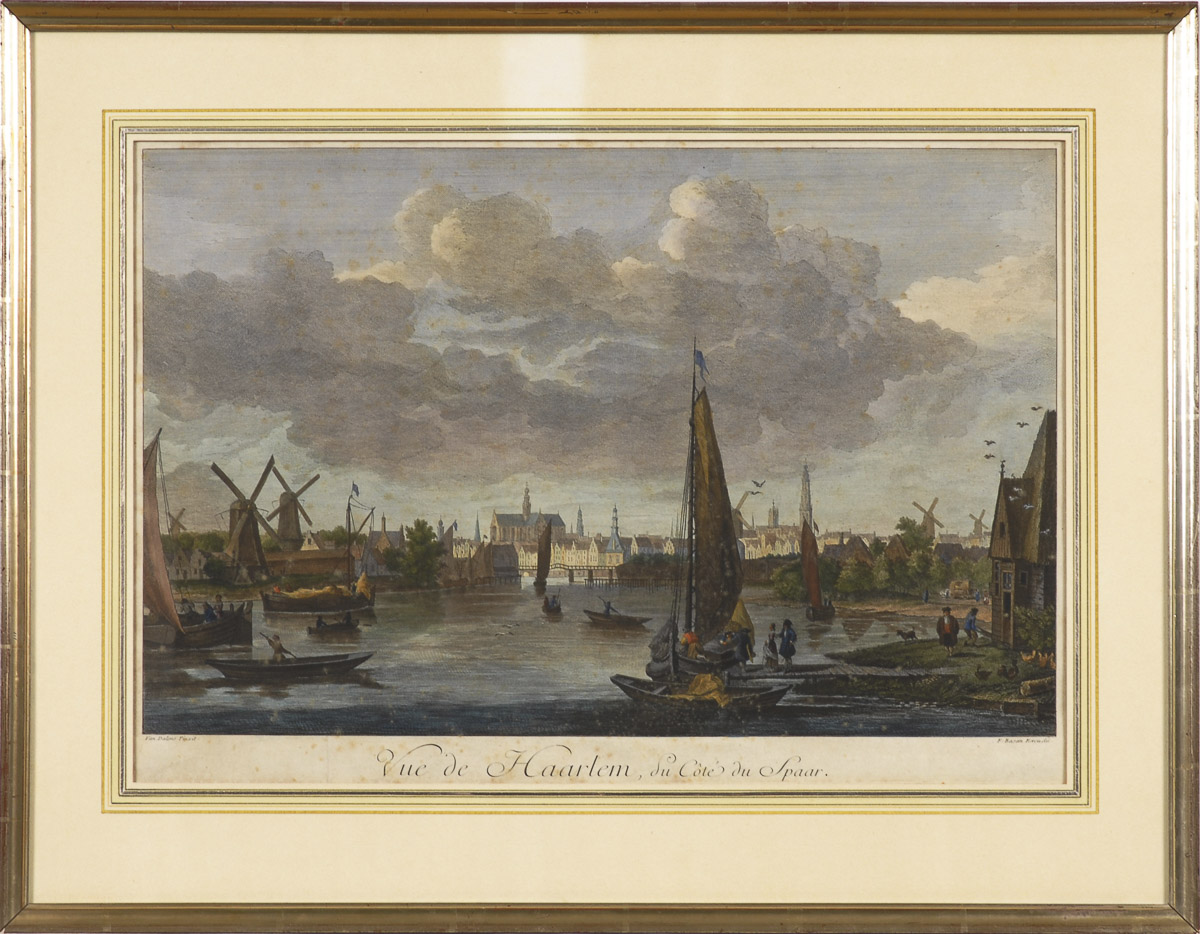 Ansicht von Haarlem - Pierre Francois Basan.Kolorierter Stahlstich, Platte 31 x 48 cm, verglast - Image 2 of 2