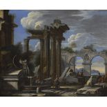 ROBERTI, Domenico: Ruinenlandschaft mit Staffage.Öl/Leinwand, unsigniert, Ende 17. Jh. 63 x 77 cm,