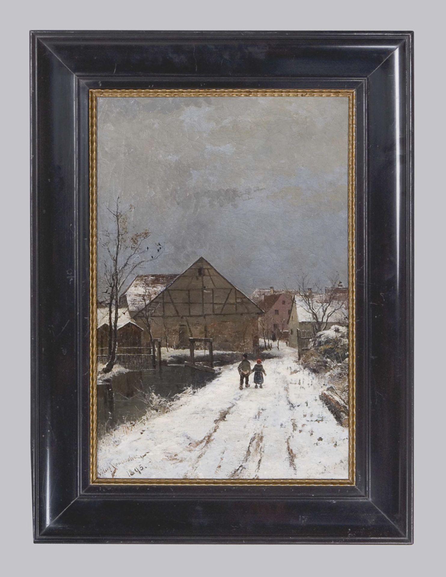 STAUDACHER, Vitus (1850 Gaimersheim - 1925 Baden-Baden):"Verschneite Dorflandschaft".Öl auf - Bild 2 aus 4