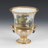 Vase mit Landschaftsmalerei.Ungemarkt, um 1840/50. Polychrom bemalt, goldstaffiert. H 20,5 cm.