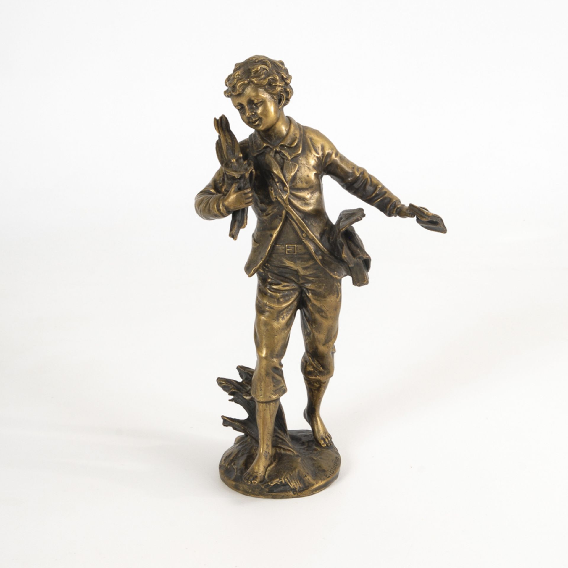 BRUCHON, Émil: Knabenplastik.Bronze patiniert, bezeichnet, Gießermarke "J.B. Deposee, Bronze