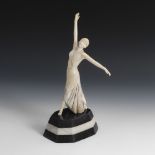 Art-Déco-Tänzerin aus Elfenbein und Onyxmarmor.Elfenbein-Inkarnat und Stein-Bekleidung, schwarz-weiß