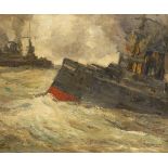 JANSEN, Dirk: Seeschlacht im I. Weltkrieg.Öl/Leinwand, rechts unten signiert. 55 x 66 cm,