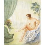 ZUREICH, Franz: Sitzender weiblicher Akt in einem Salon.Aquarell, weiß gehöht, Federsignatur. 45 x