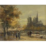 Undeutlich signiert: Blick auf Notre Dame Paris.Öl/Leinwand, links unten undeutlich signiert,