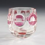 Ansichten-Kugelbecher.BÖHMEN, 2. Hälfte 19. Jahrhundert. Farbloses, teils rosa gebeiztes Glas. H