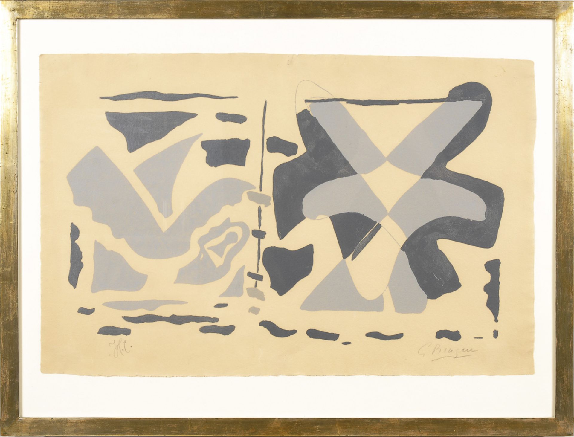 BRAQUE, Georges: Abstrakte Komposition.Farblithografie, Bleistiftsignatur, Künstlerexemplar, Blatt