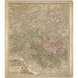 Landkarte der Region Pfalz - Johann Baptist Homann.Kolorierter Kupferstich, Blatt 61 x 54 cm.