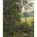 THIERBACH, Richard: Waldlandschaft.Öl/Leinwand, links unten signiert, verso bezeichnet. 50 x 44 cm,