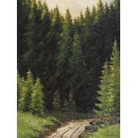 THATE, Fritz: Waldweg im Harz.Öl/Hartfaser, rechts unten signiert. 40 x 30 cm, Goldrahmen 56 x 46