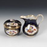 Zuckerdose und Milchkännchen, MEISSEN.Knaufschwerter, ab 1850-1918, 1. Wahl. Kobaltblauer Fond,