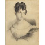Bildnis einer Dame.Kohlezeichnung, Ansicht 30 x 23 cm, verglast und gerahmt 43 x 36 cm. Porträt